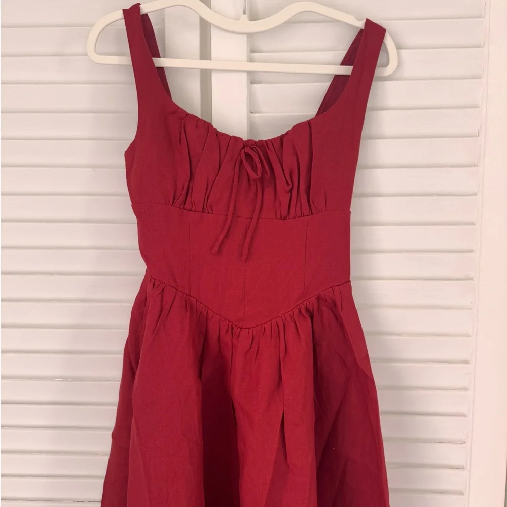 NWOT Reformation Balia Linen Midi / Maxi Dress in Sundried Tomato Red - Picture 8 of 14